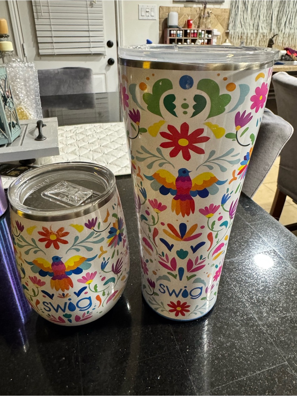 Swig Multicolor Floral Folk-Art Insulated Tumbler — White Background